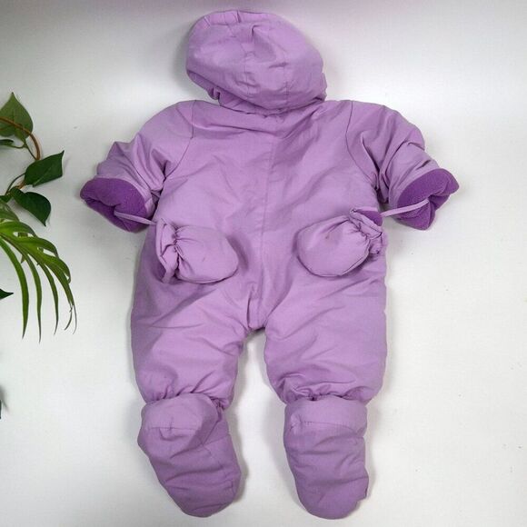 Vintage Infant Baby Girl Purple Hood Snowsuit & Mittens Winter Jacket / 6-9 Mon - Picture 2 of 10
